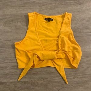 Yellow tie crop top